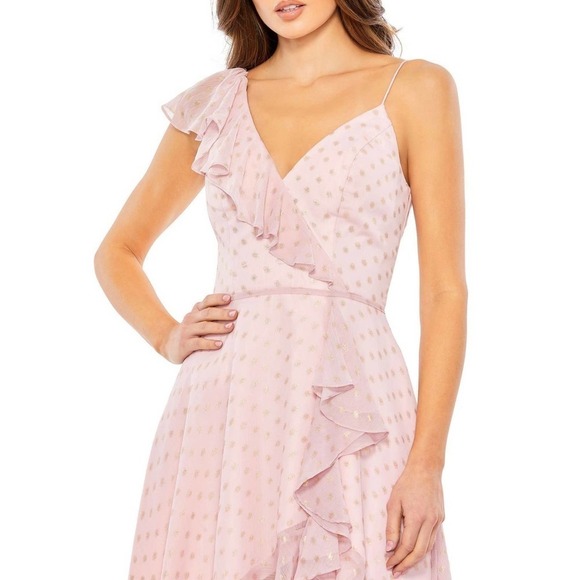 Mac Duggal Blush Ruffle Faux Wrap Cocktail Midi Dress Size 14 NWT - Picture 2 of 9